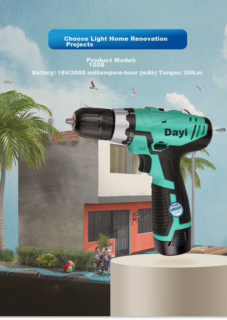 Dayi Electric Drill, Dual-Speed Hand Drill 1008, Rechargeable Hand Drill, Multi-Functional Household Electric Screwdriver, Electric Motor without Machine 2