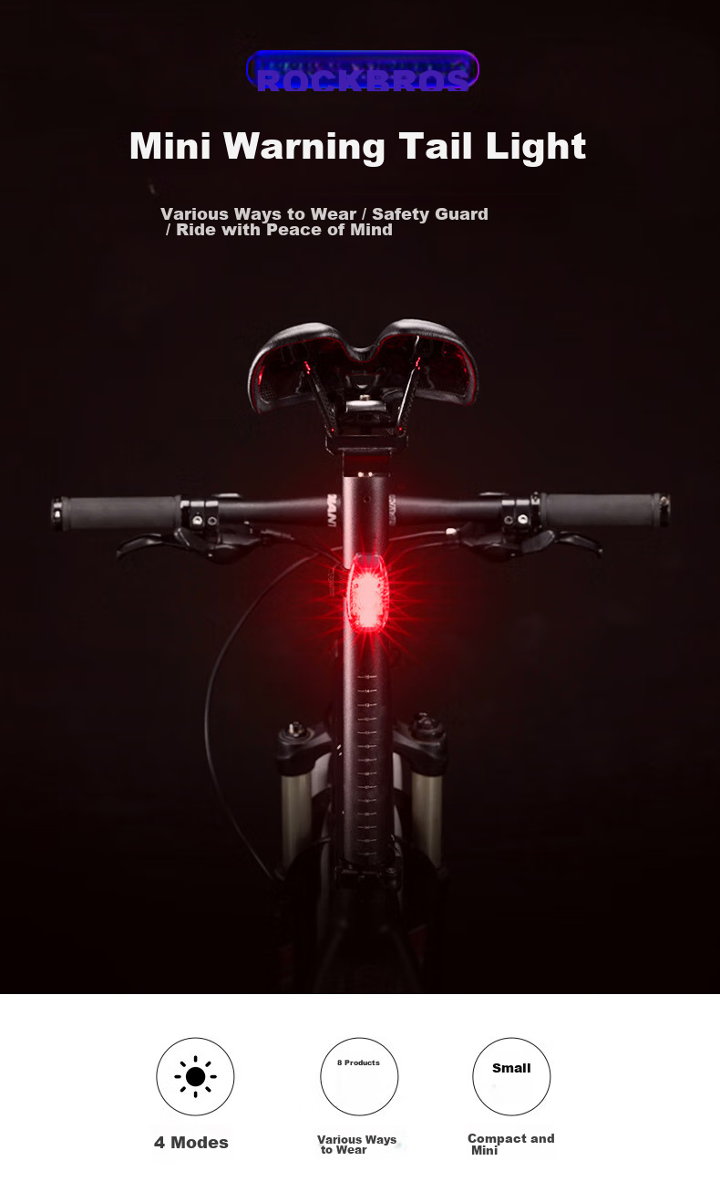 ROCKBROS Bicycle Light Tail Light for Mountain And Road Bikes, Warning Night Riding Helmet Running Light, Portable Accessory ZPWD-1 Tail Light 1