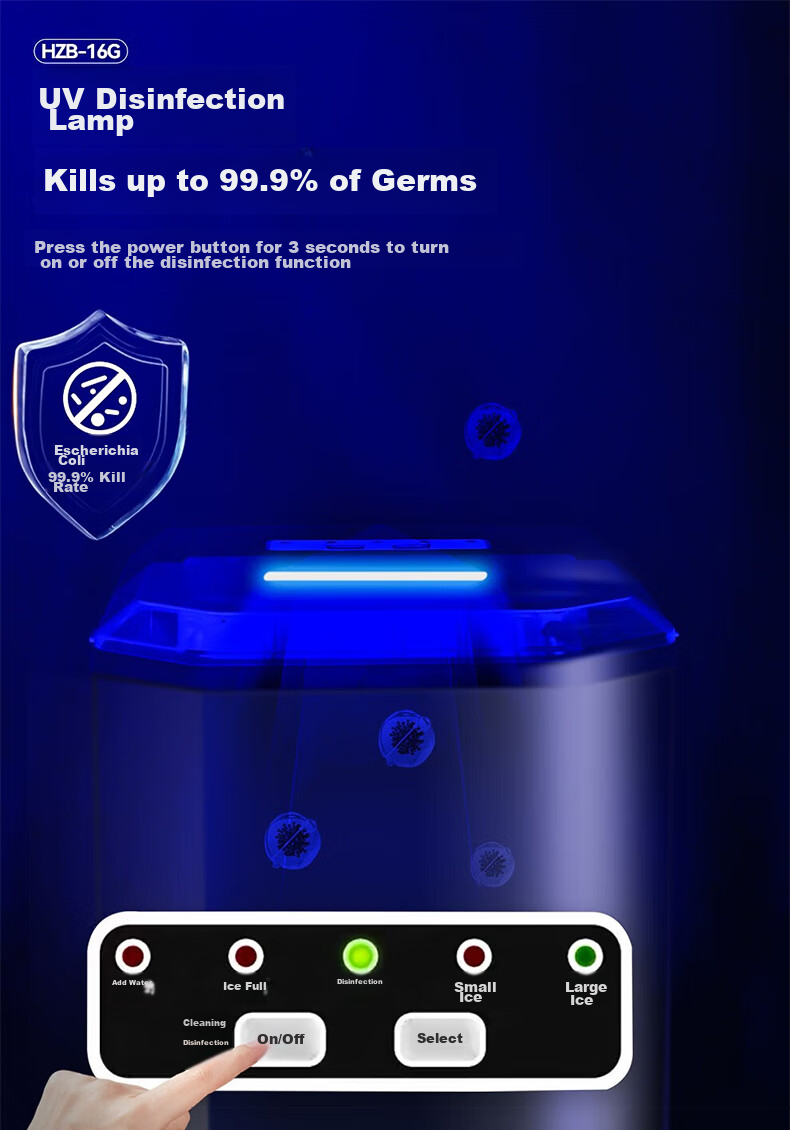 Hicon Ice Maker for Home Use, Small Dormitory Ice Machine, 15KG Bullet Ice, Automatic Cleaning, UV Disinfection + Antibacterial Inner Tank, Home Use Handheld Ice Maker, Ice Cube Maker 2