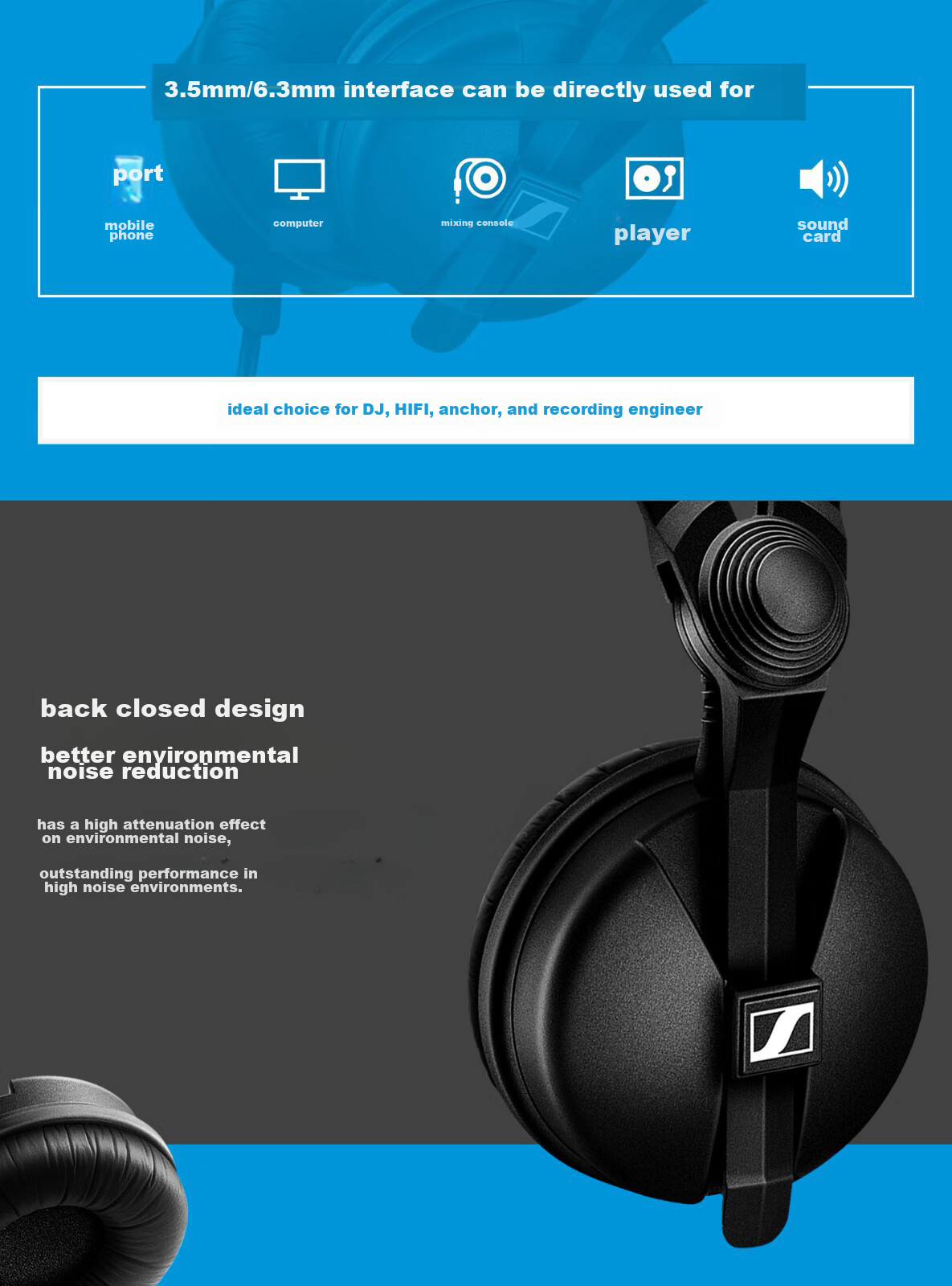 Sennheiser HD25 Professional Wired Over-Ear Monitoring Headphones for Stage Performance, Recording Studio, Music Production, Filming, And Audiophile Monitoring 2