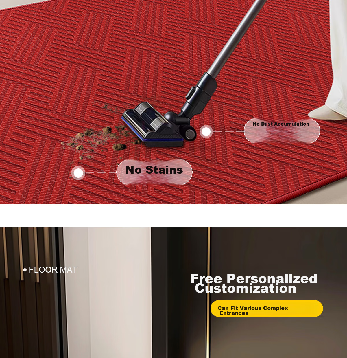 Huaxu Entrance Mat, Doorway Foot Mat, Foyer Mat, Hallway Outdoor Non-Slip Cuttable Red Mat - Elegant 12