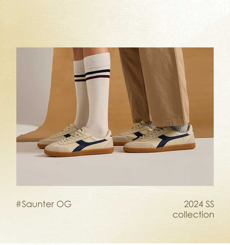Diadora Men's And Women's Versatile Low-Top Casual Sneakers Saunter OG Beige/blue 37 2
