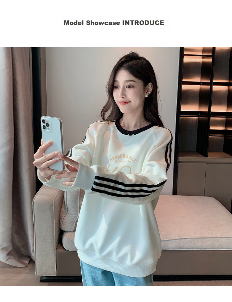 Halo Queen Women's Sweatshirt, Spring And Autumn, Round Neck, Loose Fit, Fashionable Printed Pullover Top H13KW1300 10