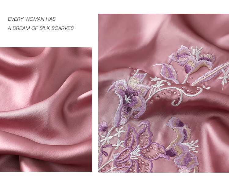 Shanghaigushi Silk Scarf for Women, Double-Layer Embroidery, 100% Mulberry Silk, Gift Box for Mom on Mid-Autumn Festival, Birthday Present, Purple And White 31