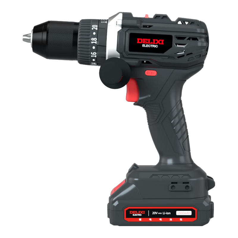 DELIXI ELECTRIC Lithium Battery Drill, Multi-Functional Household Rechargeable Electric Drill ED-C3+, Two Batteries One Charger, 20V