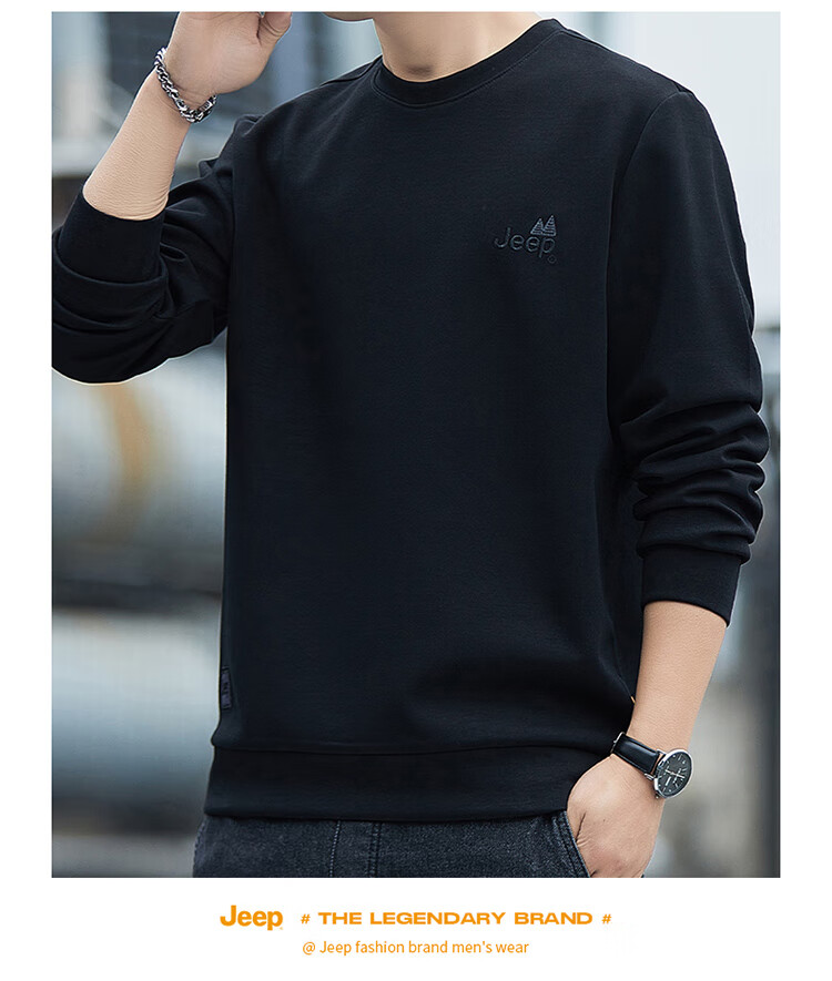 JEEP Sweatshirt for Men, Spring And Autumn Round Neck Long Sleeve T-Shirt, Loose Casual Clothing for Men, Black, XL 18