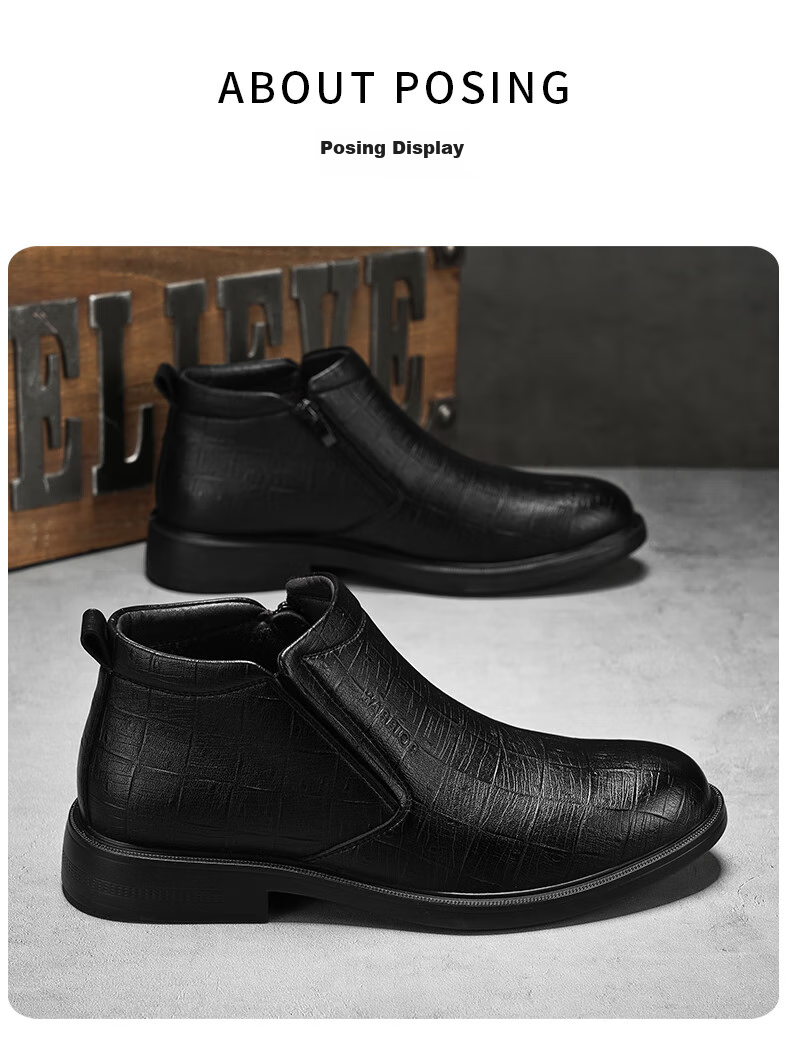 Huili (Warrior) Leather Boots for Men, Business Casual Retro Fashion Boots, Style 1949, Black, Size 44 15
