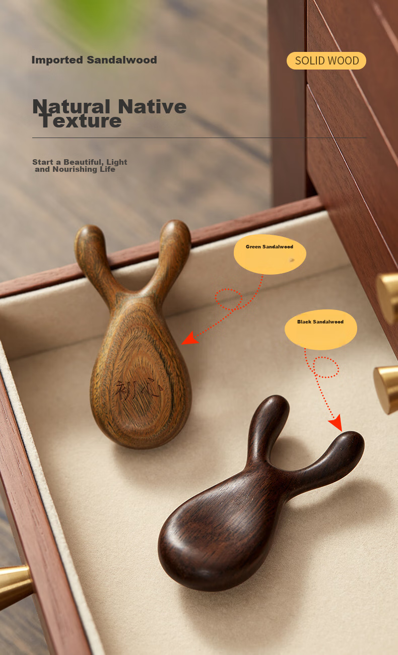 Chuxin Natural Ebony Wood Eye Massager, Creative Deer Antler Nose Beauty Device, Facial Meridian Acupoint Massage Tool 8