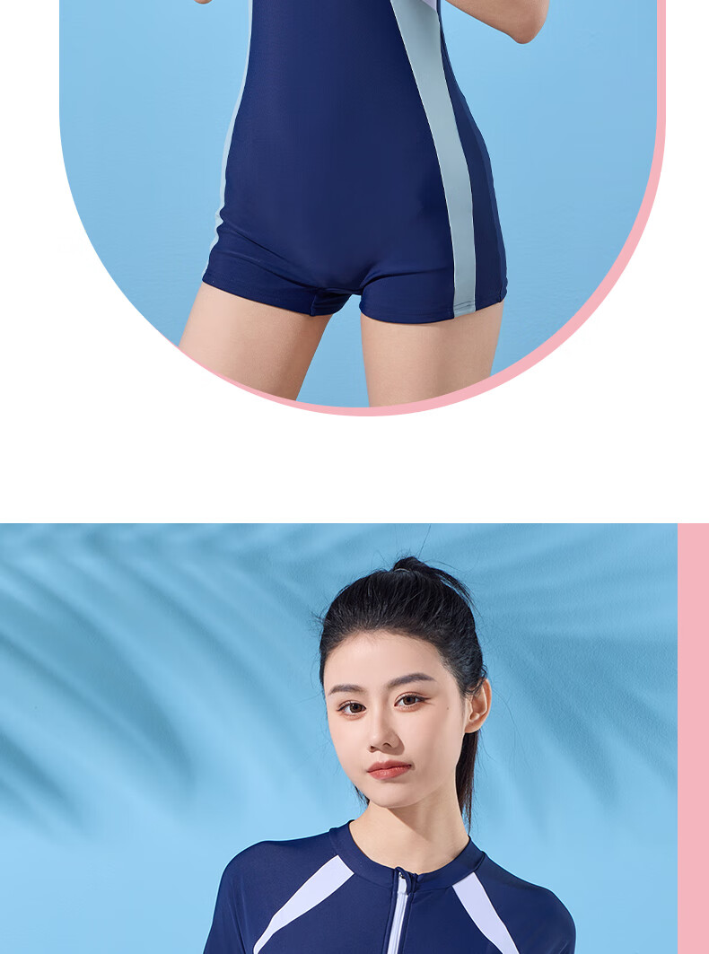 Li-Ning Women's Professional One-Piece Conservative Boyshort Swimsuit, Tummy-Covering Slimming Casual Training Hot Spring Swimwear 514 Navy Blue 3XL 17