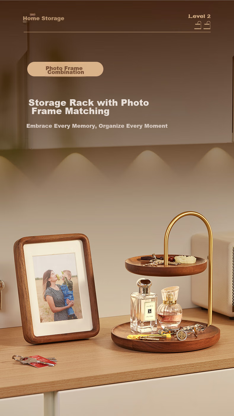 Chuxin Solid Wood Double-Layer Multifunctional Storage Rack, Brass Bracket, Walnut Key Rack, Dressing Table, Living Room Entrance Decoratio 11