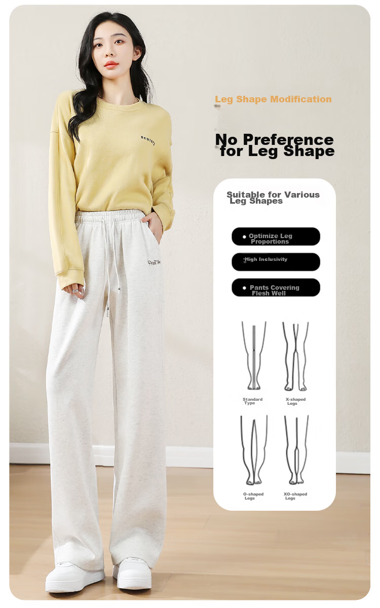 FitonTon Women's Casual Pants, Spring And Summer Straight-Leg Sports Chenille Wide-Leg Trousers, Flowing Floor-Length Pants, High-Waisted Slimming Sweatpants 3