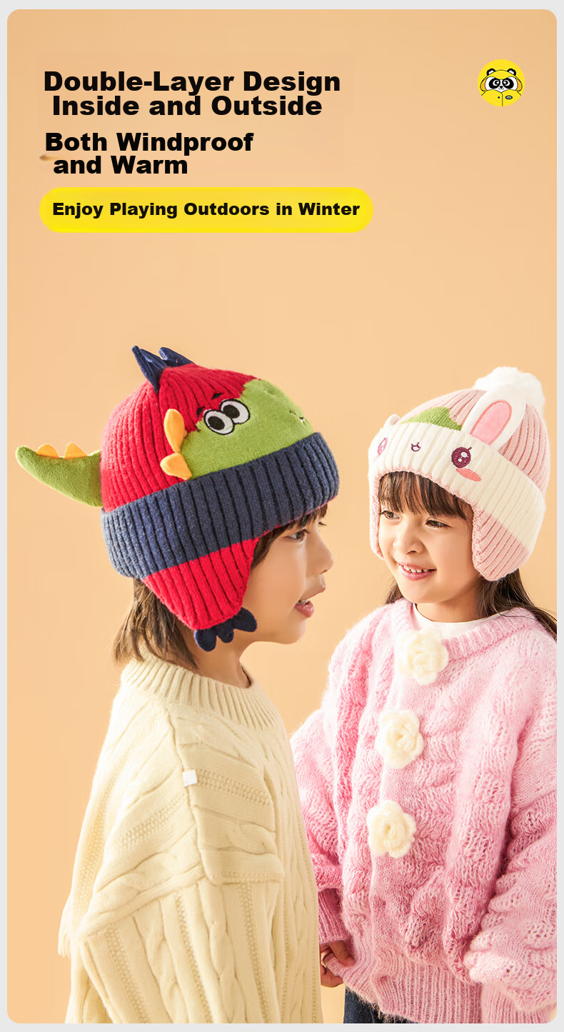 Moremerry Children's Hat, Autumn And Winter Ear Protection, Boys And Girls Warm Knitted Hat, Baby Student Fashionable Cap, Pink 7