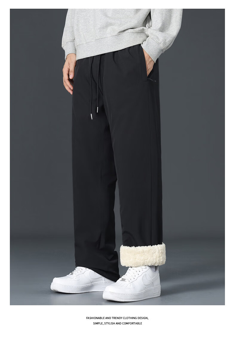 CLOR Lambswool Pants for Men, Autumn And Winter Fleece-Lined Thick Warm Casual Sports Straight-Leg Trousers CL45JR Black 4XL 12