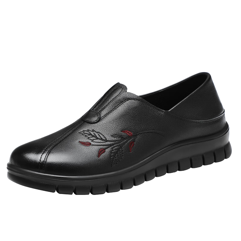 Red Dragonfly Mother's Day Middle-aged and Elderly Women's Soft Sole Flat Leather Shoes WTB429501