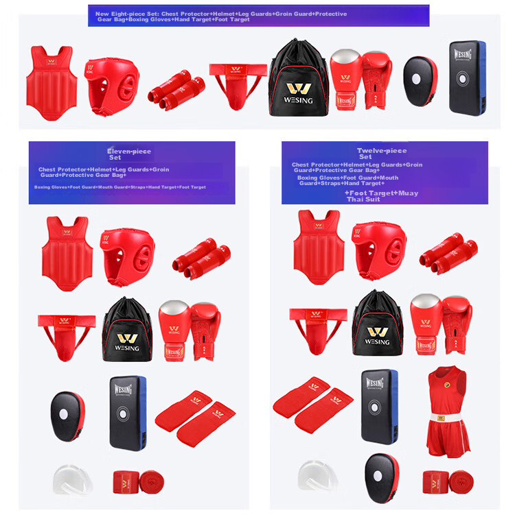 Jiurishan Sanda Protective Gear Set, Adult And Children Boxing Training Fitness Equipment Gloves [Five-Piece Set], Blue, M 13