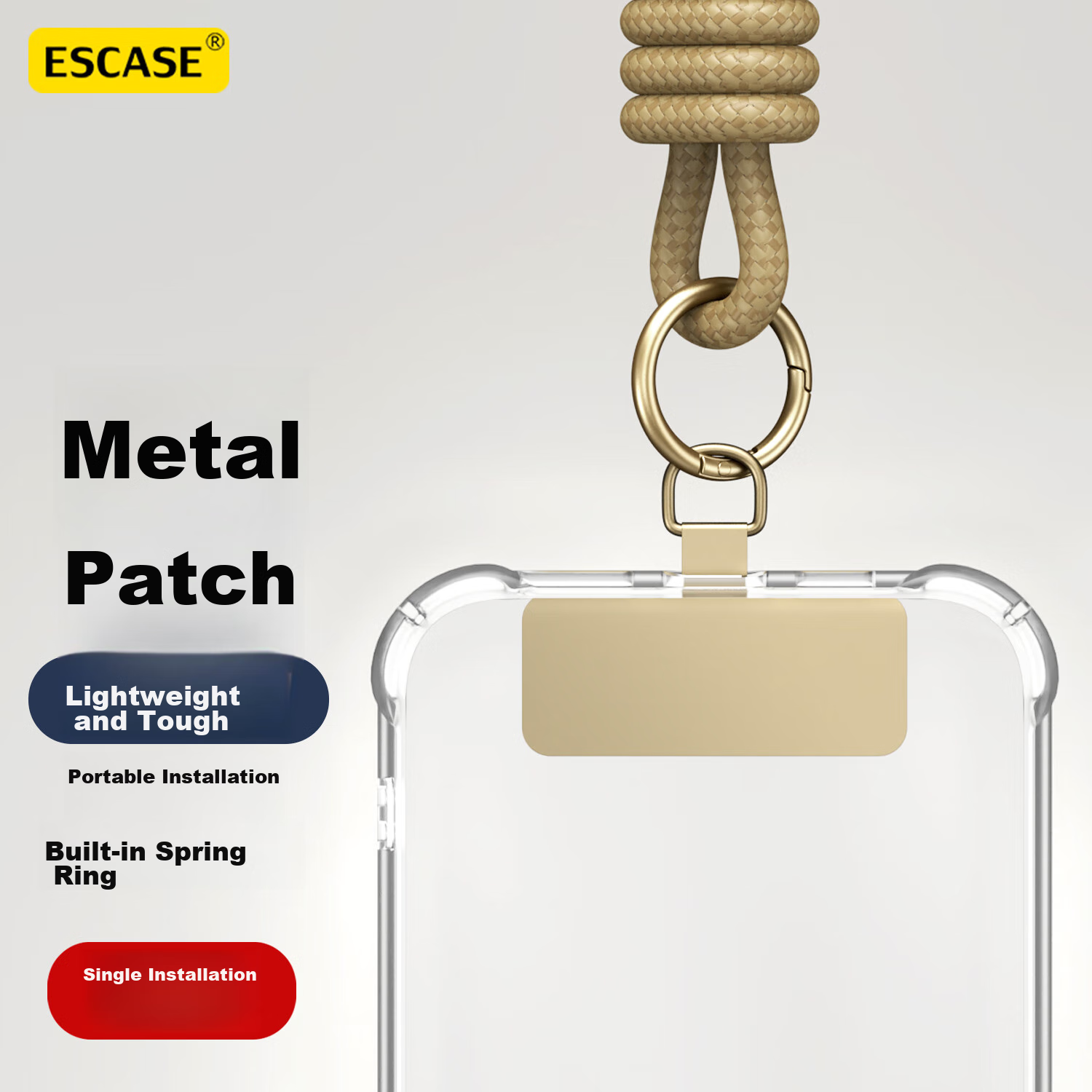 ESCASE Ultra-Thin Metal Clip Phone Case, Universal Phone Holder for Huawei, Apple, Android Phones, Lanyard Strap, Multi-Dopamine Compatible, No Case Interference, MO3Pro Gold Color