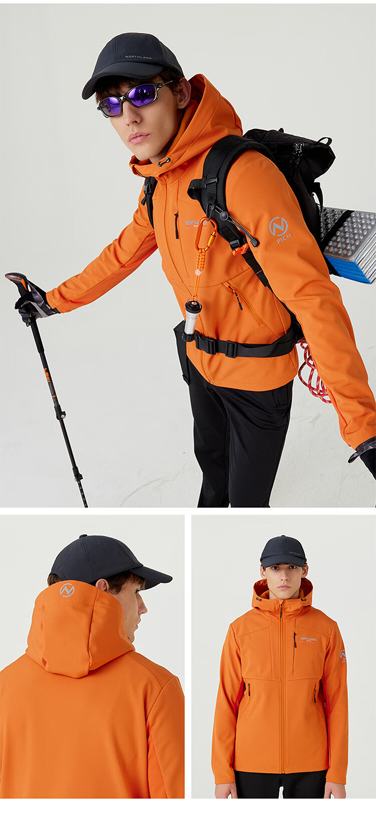 NORTHLAND [Baihulin] Outdoor Men's Windproof And Water-Resistant Soft Shell Jacket for Hiking And Mountaineering, Triple Protection Oil-Proof And Stain-Resistant Coat 17