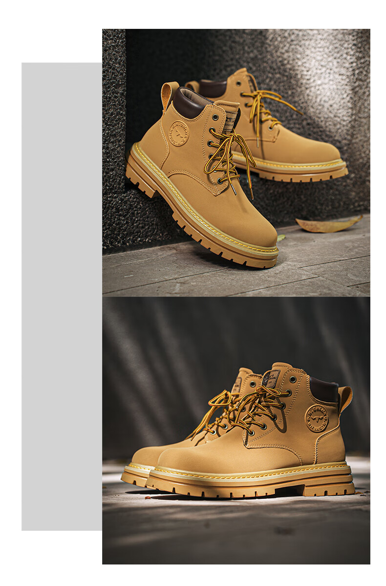 G.N.Shi Jia [Zhang Ruoyun Style] Men's Martin Boots Autumn Winter New Couple High-top Yellow Boots Outdoor Non-slip Work Shoes 6