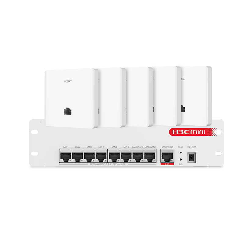 H3C AP Panel Whole-House WiFi Set, 5 1500M Dual-Band Wireless APs + 9-Port PoE Router, for Hotels, Homestays, Enterprise Networking, 1-To Set
