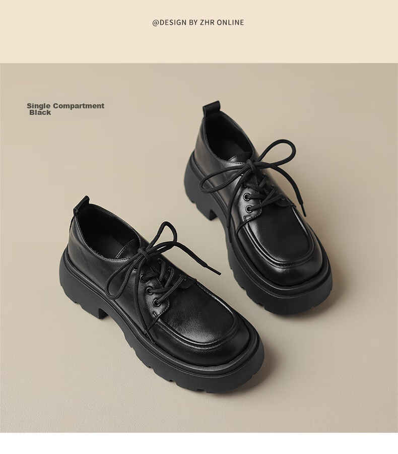 ZHR Loafers for Women, Preppy Style, Youthful Thick-Soled Flats, Soft And Cute Big-Headed Versatile Women's Shoes, PJF01, Black, Size 38 26