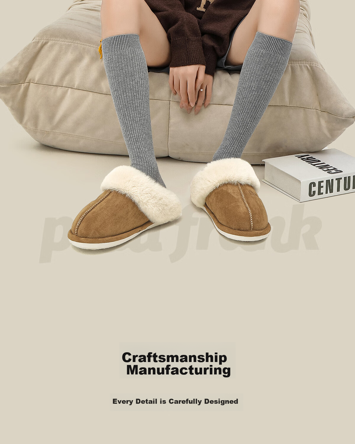 Paul Frank Cotton Slippers for Women, Winter Home Wear, Warm Plush Fashion Couple Slippers for Men, Brown, Size 44-45 [Runs Small] 2
