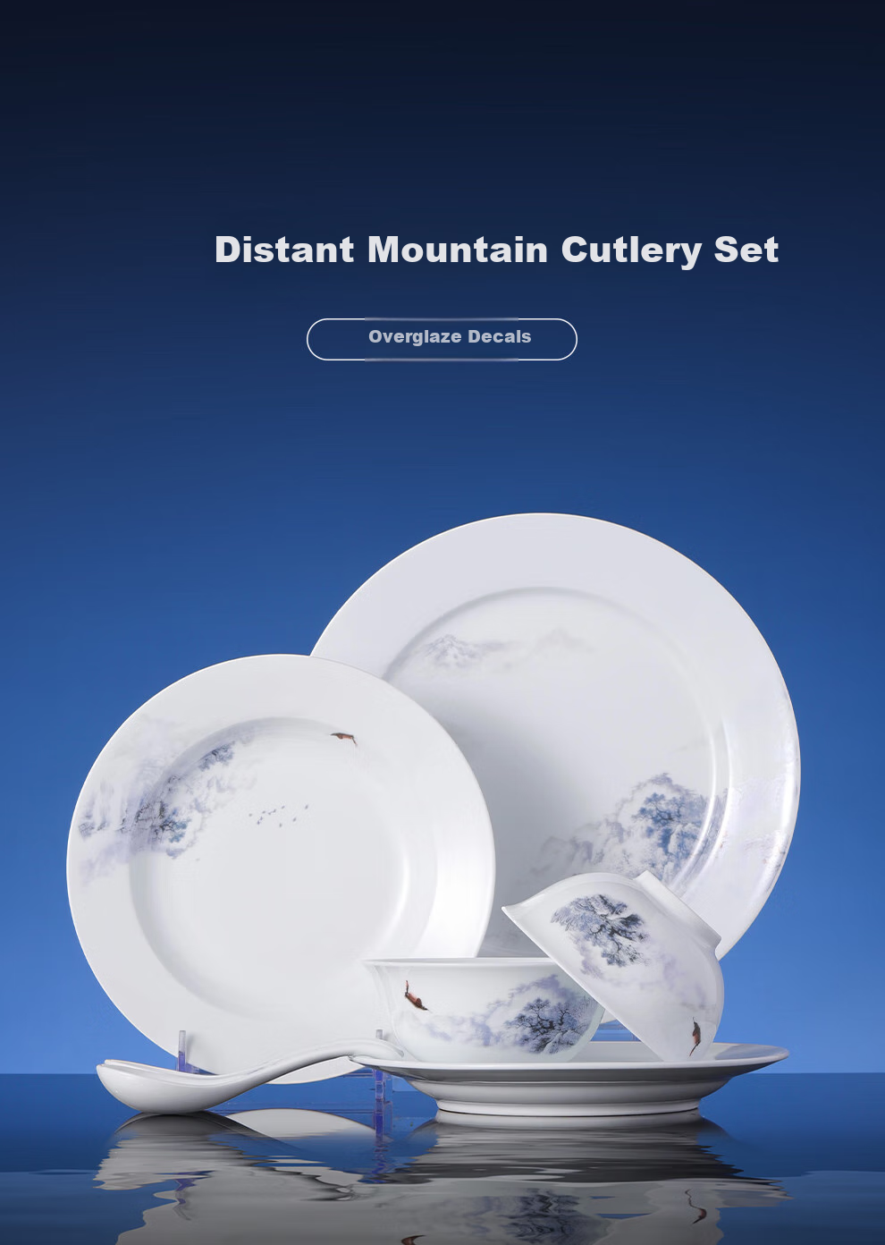 Jdz Ceramic Tableware Set, Chinese-Style Distant Mountain Design, White Porcelain Bowls And Plates Set, High-Quality Housewarming And Wedding Gift Box 1