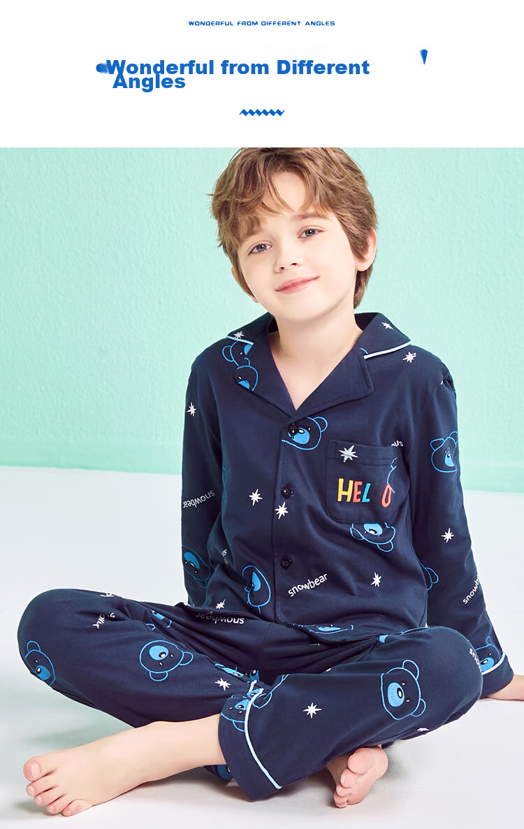 LangSha [Pure Cotton] Children's Pajamas, Boys' All-Season Thin Style, for Older Kids, Baby And Teenage Home Wear, Long-Sleeve Set 11