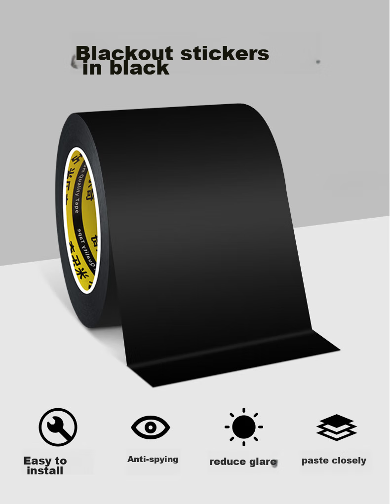 Mileqi Opaque Window And Door Glass Sticker, Light-Blocking, Heat Insulating, Anti-Peeping Sticker, Black, 50mm Wide, 20m Long [1 Roll] 3