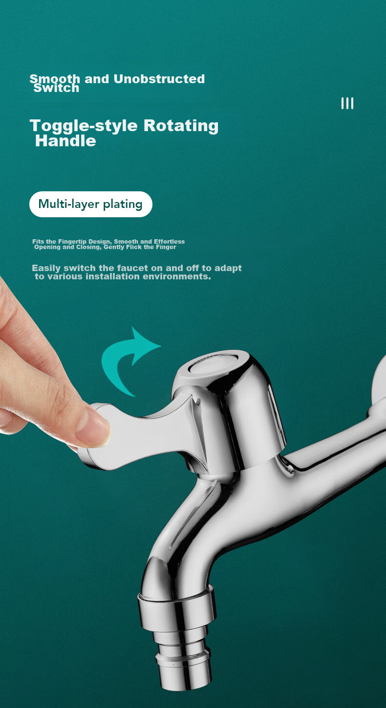 BSITN Brass Washing Machine Faucet, One Inlet Two Outlets, High Flow Rate Faucet, Extended Spout, Balcony Faucet B052 10