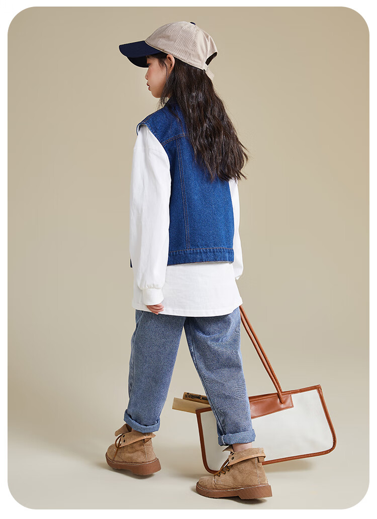 QQ DUCK Children's Denim Vest Girls' Sleeveless Jacket Youth Clothing Classic Vest Navy Blue; 165 16
