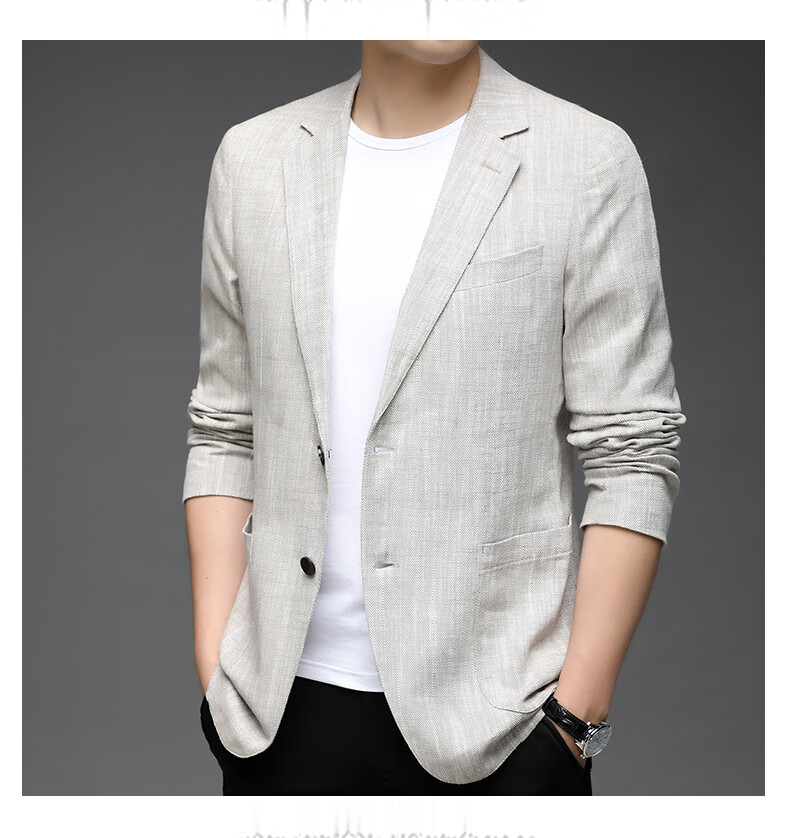 Pierre Cardin Men's Casual Solid Color Linen Blend Blazer Spring Autumn Business Jacket 15