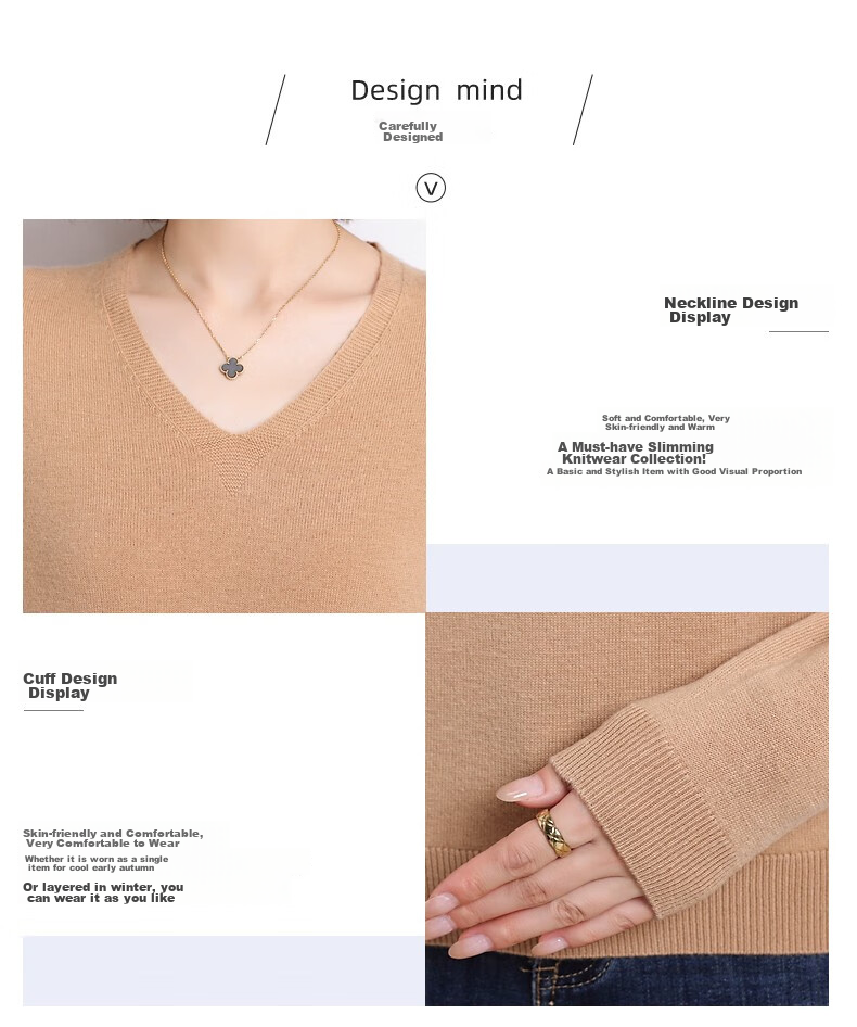 Hengyuanxiang 100% Pure Wool Sweater for Women, V-Neck Loose Base Layer, Autumn And Winter Warm Fashion Knit Sweater, Women's Top 9