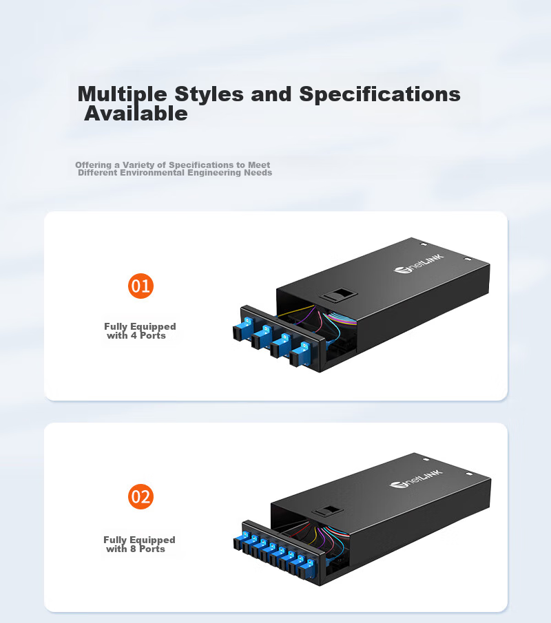 NetLINK Fiber Optic Terminal Box, 4-Port 4-Core SC Single-Mode Fiber Optic Fusion Splice Box, Fully Equipped Fiber Optic Pigtail Flange Cable Continuation Box, Wall-Mounted 1 Piece HTF-4SC 2