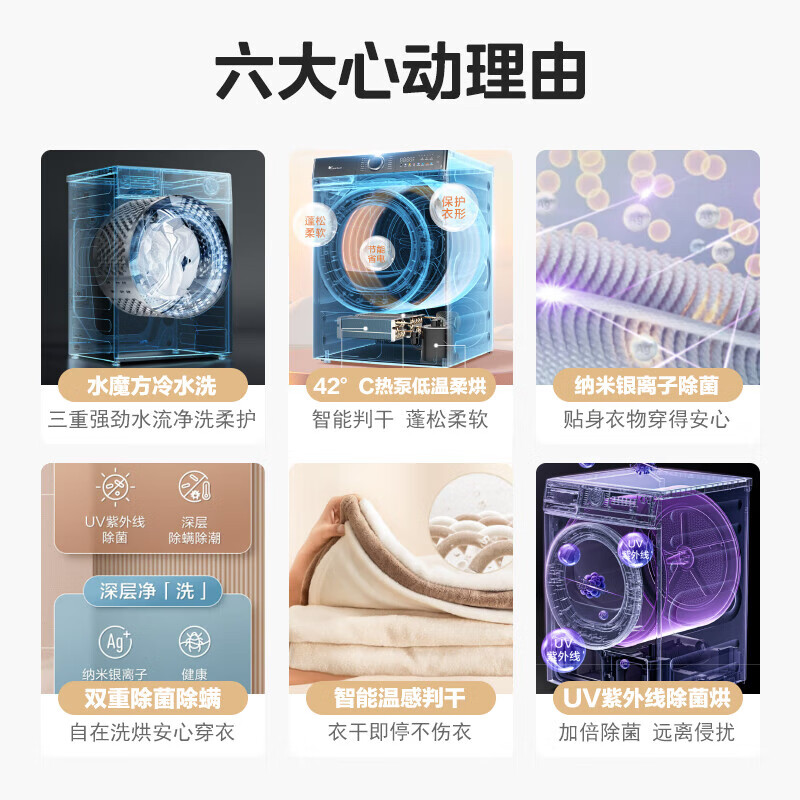 小天鹅（LittleSwan）10公斤滚筒洗衣机全自动热泵烘干洗烘套装水魔方变频除菌低温柔烘 【618+03】TG100V618T+VH03WT