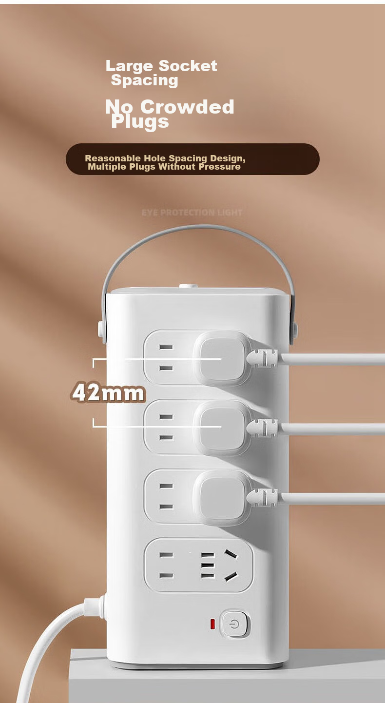Aleleke Portable Standing Three-Tier Power Strip, 12 Outlets with Master Switch, 3 USB Ports for Charging, Night Light with Three Color Temperatures, Overload Protection, Extension Cord, 1.6m to 2m 14