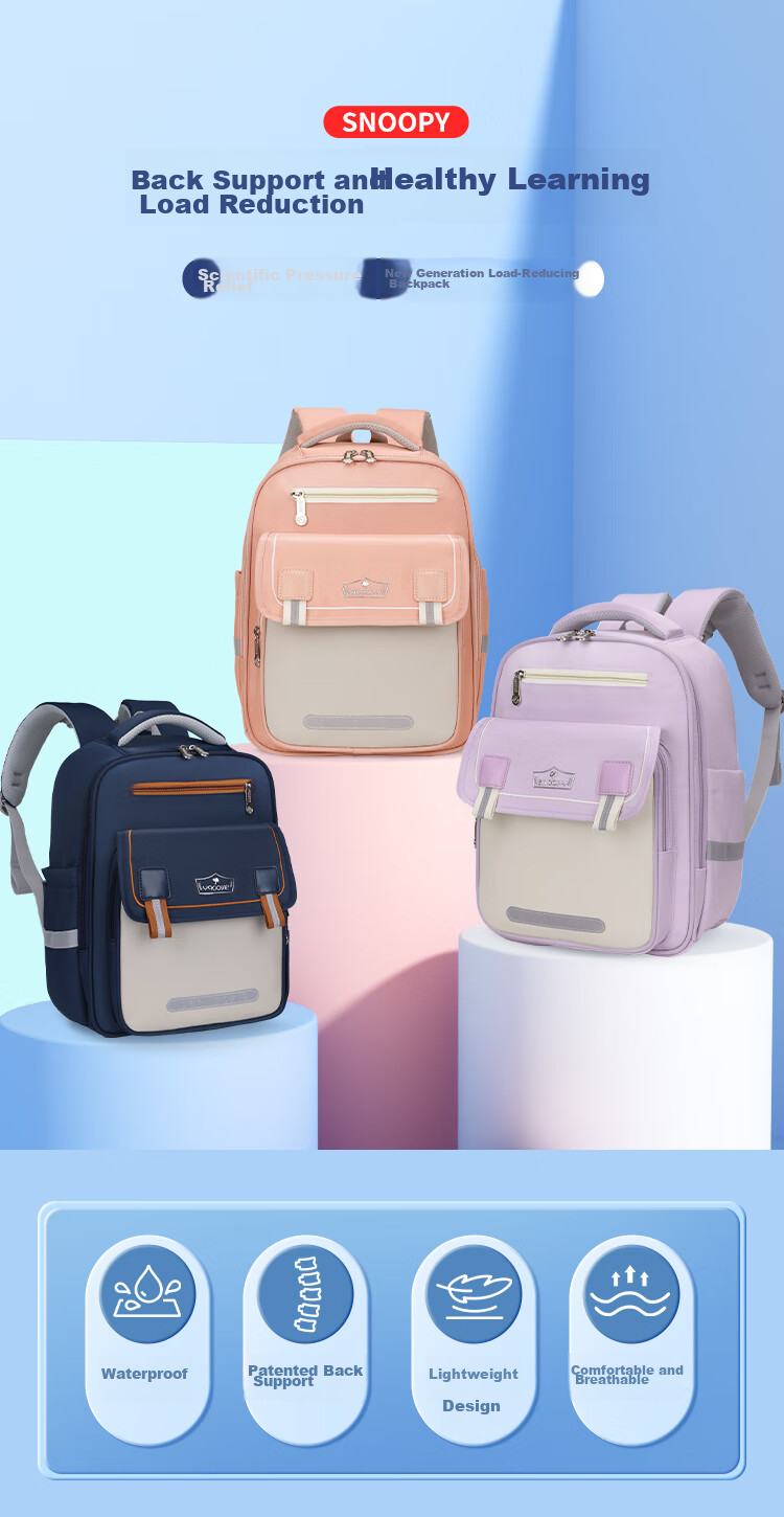 SNOOPY Elementary School Backpack, Cloud-Shaped Lightweight Spine-Protecting Backpack, Children's Shoulder Bag, Pink Small Size 2