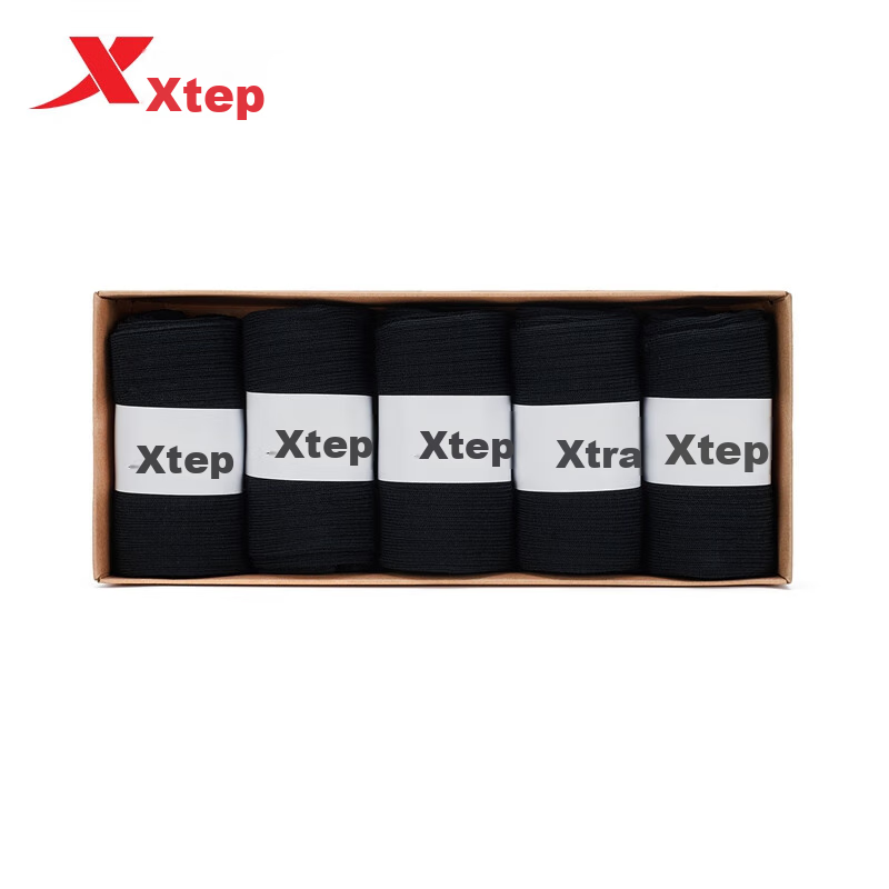 XTEP Men's Socks, Dry And Skin-Friendly Athletic Socks, Five-Pair Pack, Mixed Colors And Solid Colors, Moisture-Wicking, Breathable for Summer And Autum
