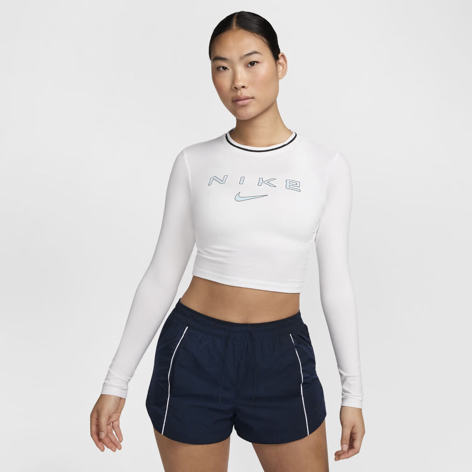 NIKE Spring And Summer Women's Long-Sleeve Round Neck T-Shirt, Sports Casual, Fitted Top FZ2859-100 White M