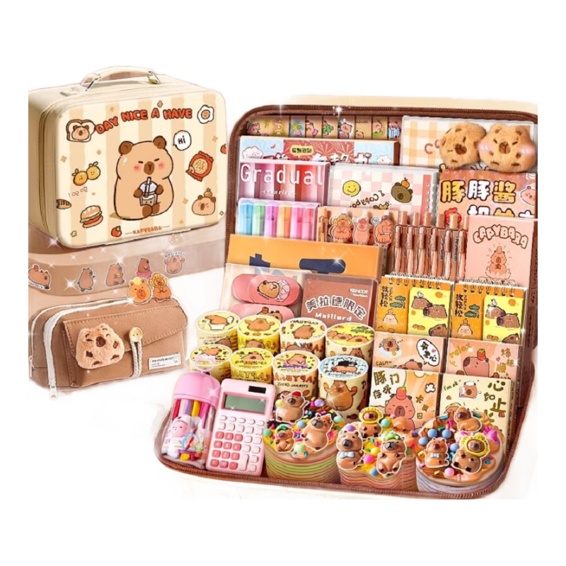 Shuxing Capybara Stationery Gift Set, Back-To Package, Guka Cream Glue, Journal for Girls, Birthday Gift for Middle School Students, High-Quality Children's Gifts, Children's Day Present