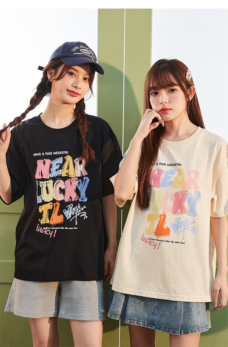 TonLion 2026 Women's Round Neck T-Shirt with Cute Graffiti Text on Front Chest, Soft Cotton Short Sleeve Tee 14