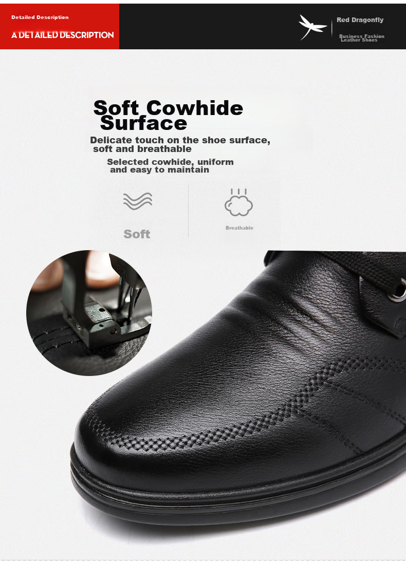 RED DRAGONFLY Men's Shoes, Flat Leather Casual Shoes, Round Toe Business Formal Dress Shoes for Men, WTA306872, Brown, Size 44 17