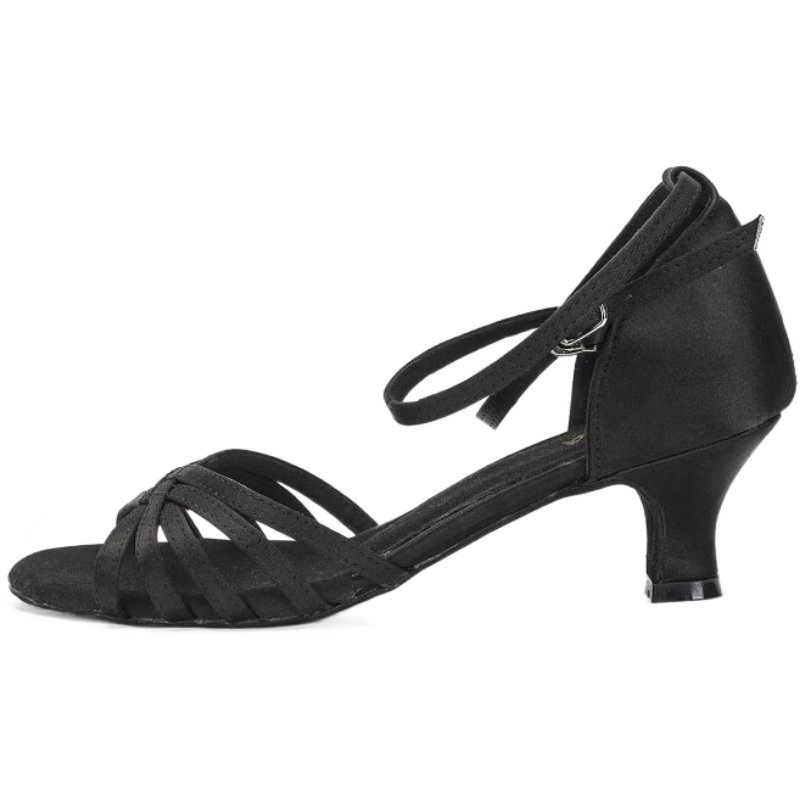 Sansha Latin Dance Shoes for Women, Adult Mid-Heel Satin Ribbon Ballroom Dance Rumba Cha-Cha National Standard Dance Shoes, Black-5.2CM, Size 37