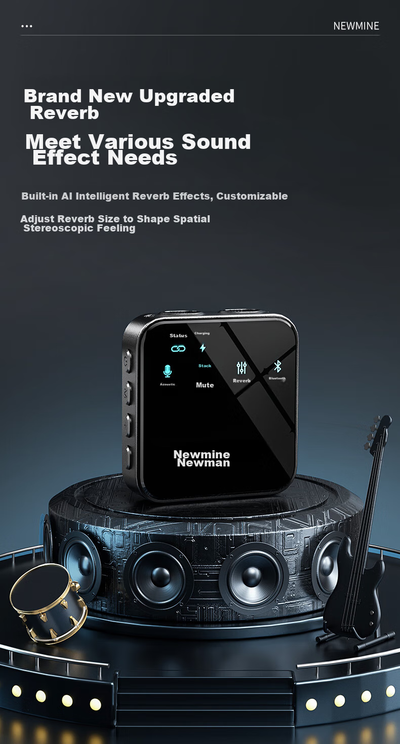Newmine MC205 Wireless Microphone, Clip-On Live Streaming Mic, Dual-Channel Outdoor Video Recording Vlog Interview Audio Recording Noise-Cancelling Microphone, Mobile Phone And Computer Sound Pickup Condenser Mic 8