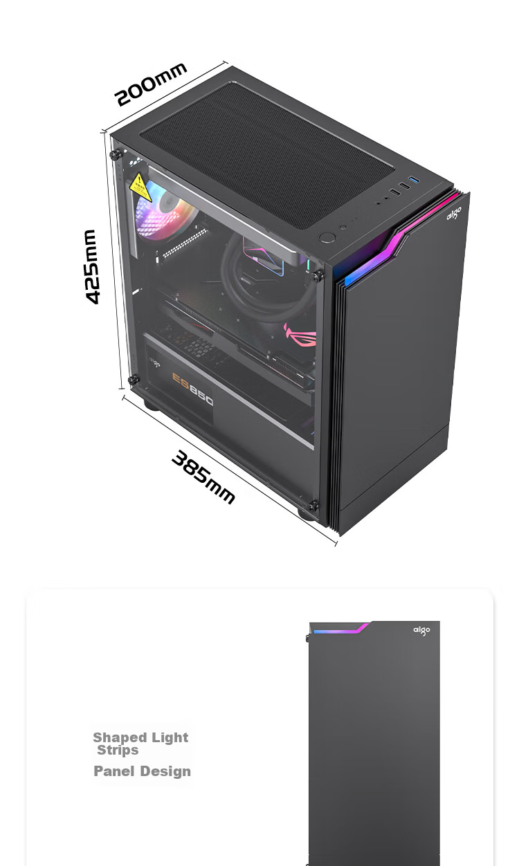 Aigo JV13 Black, Desktop Computer Case, Small Matx Case for Desktop (Transparent Side Panel/ITX Motherboard/240mm Water Cooling/RGB Light Strip) 4