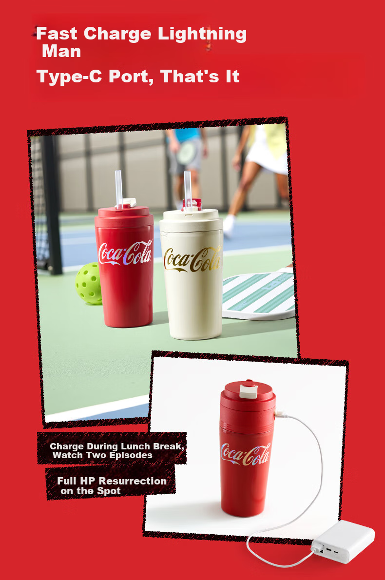 Coca-Cola Juicer Cup, Small Portable Blender with Ice Crusher, Dual-Lid Juicing Machine, USB Rechargeable Juicer AH-60GZ01JR Red 15