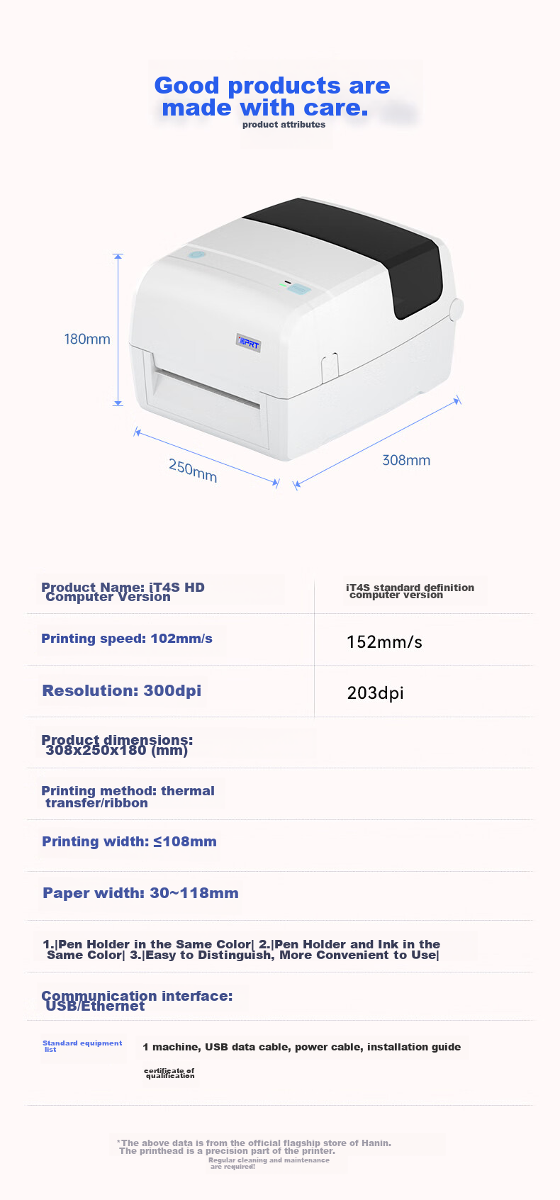 IDPRT Hanying IT4S Thermal Transfer Multifunctional Carbon Ribbon Label Barcode Express Delivery Shipping Label Printer, Coated Paper Water-Resistant Label Price Tag Adhesive Clothing Tag, Standard Definitio 13