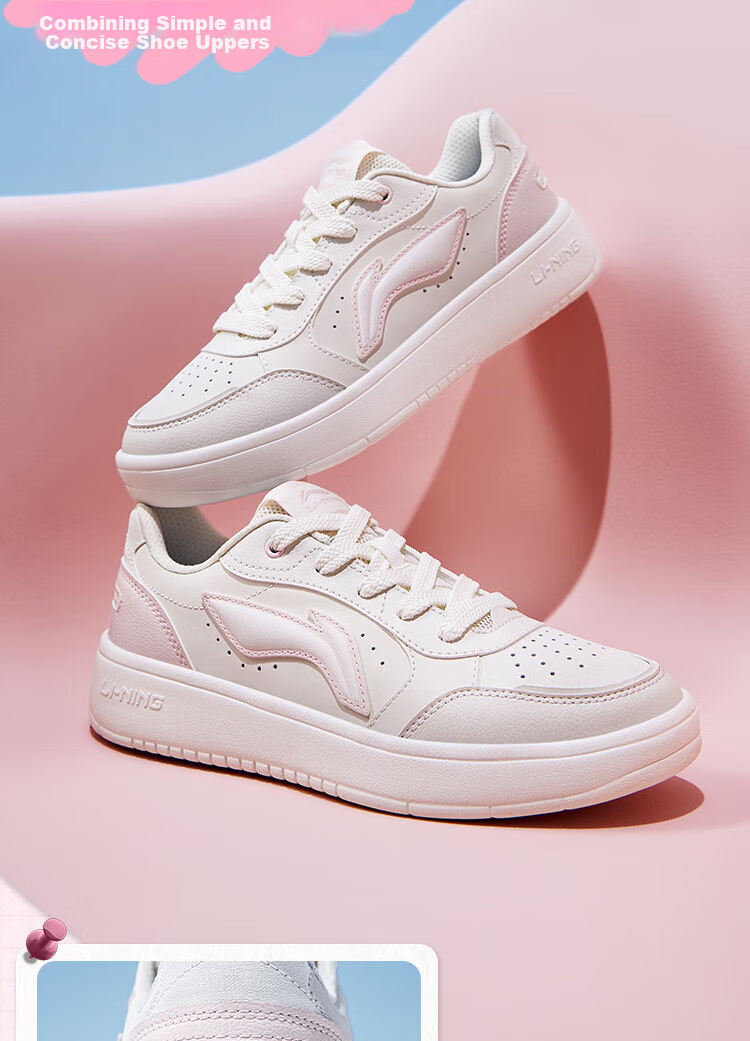 LI-NING Floating Boat Women's Low-Cut Breathable White Sneakers Classic Lightweight Sports Casual Shoes Comfortable Versatile Shoes for Women 5