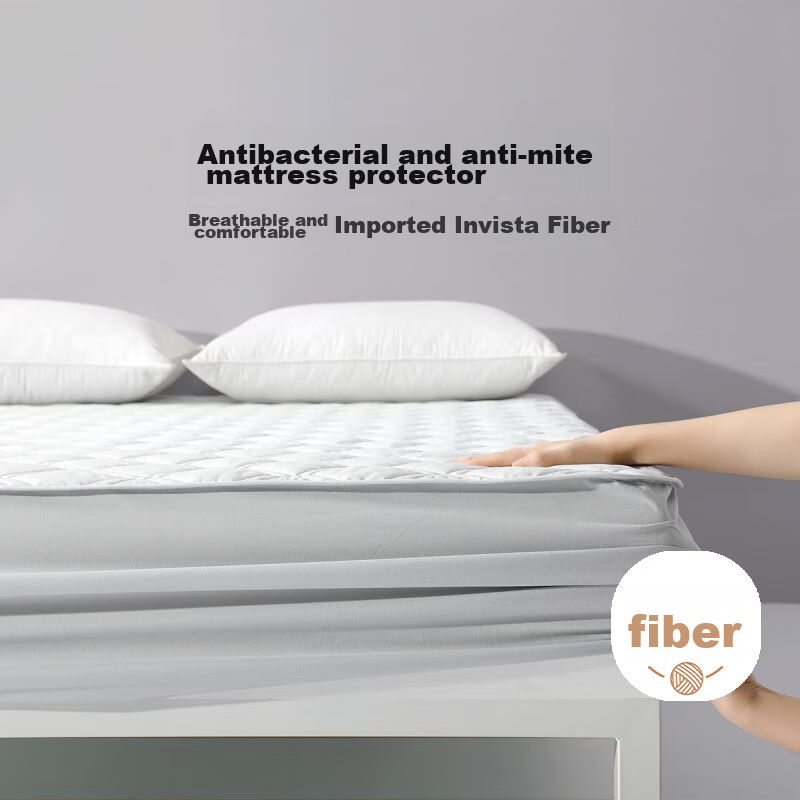 Shuixingjiafang Bed Protector, Antibacterial And Anti-Mite Protective Pad, Thin Mattress Cover, Full Encasement Protector, for 1.5-Meter Bed, Light Gray Color