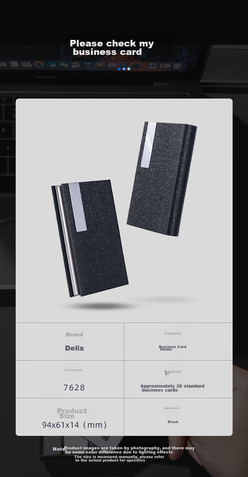 Deli Portable Business Card Holder, Leather Card Case for Men And Women, Office Supplies, Black 7628 10