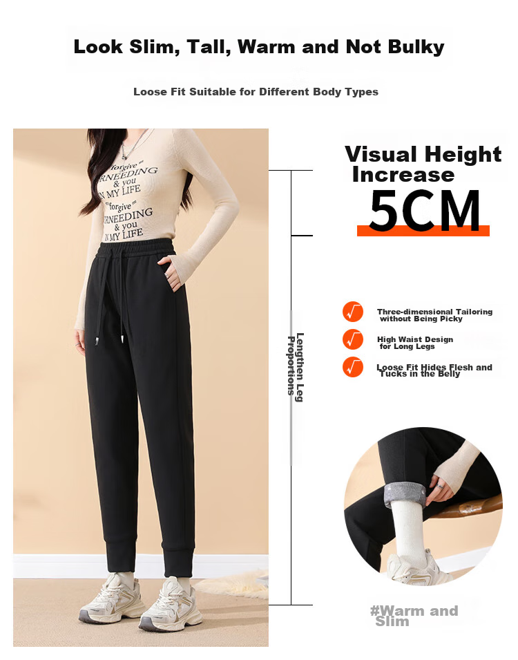 Xiongmaoxiangban Women's down Casual Pants, 2024 Autumn And Winter New Style, Fleece-Lined Thick Cotton Pants, Sports Warm Trousers, High-Waist Tapered Sweatpants 3